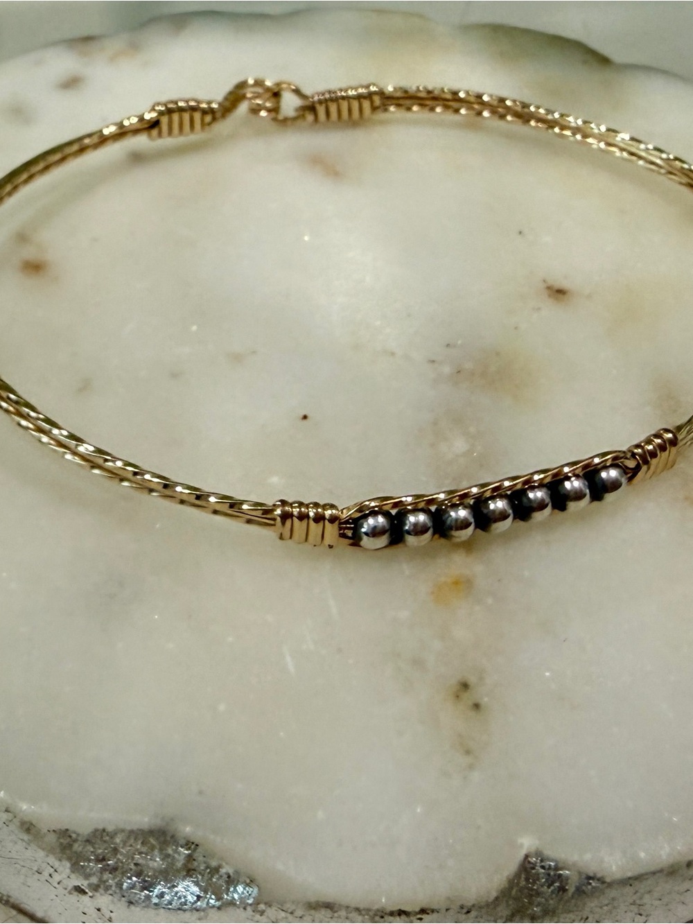 Ronaldo Power of Prayer- Gold-Tone Twisted Bangle Bracelet with Silver Bead Row